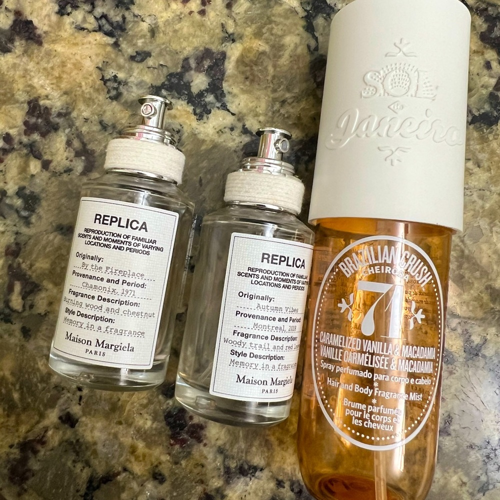 Empty replica and sol de janeiro bottles